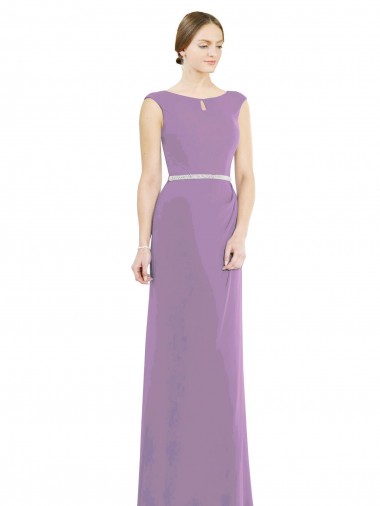 Soft Chiffon A-Line Long Sleeveless Low Back Dark Lavender Bridesmaid Dresses Cairns