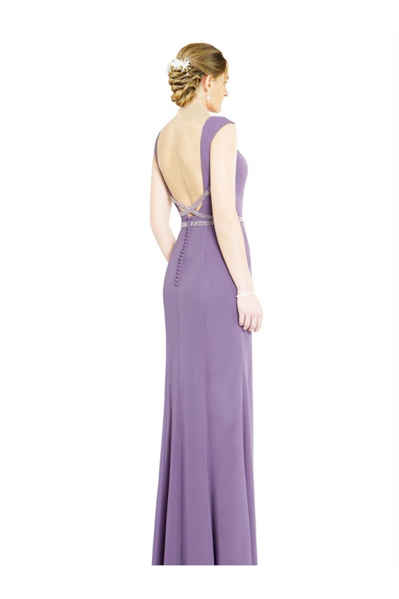 Soft Chiffon A-Line Long Sleeveless Low Back Dark Lavender Bridesmaid Dresses Cairns