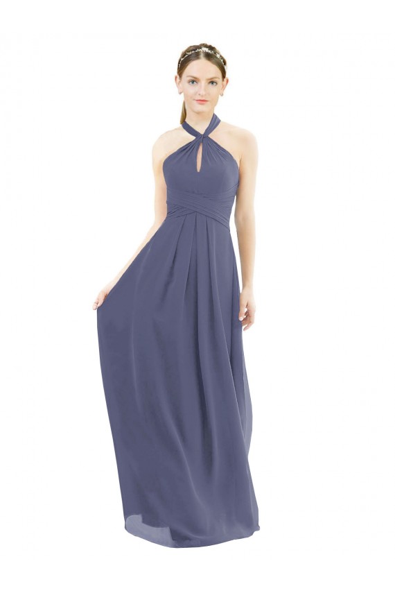 Soft Chiffon A-Line Long Sleeveless Silver Stone Low Back Bridesmaid Dress Cairns