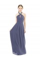 Soft Chiffon A-Line Long Sleeveless Silver Stone Low Back Bridesmaid Dress Cairns