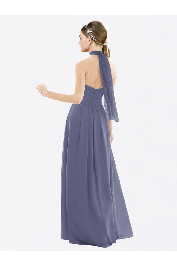 Soft Chiffon A-Line Long Sleeveless Silver Stone Low Back Bridesmaid Dress Cairns
