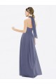 Soft Chiffon A-Line Long Sleeveless Silver Stone Low Back Bridesmaid Dress Cairns