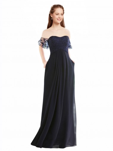 Soft Chiffon & Lace A-Line Long Cap Sleeves Formal Dress / Bridesmaid Dress Cairns