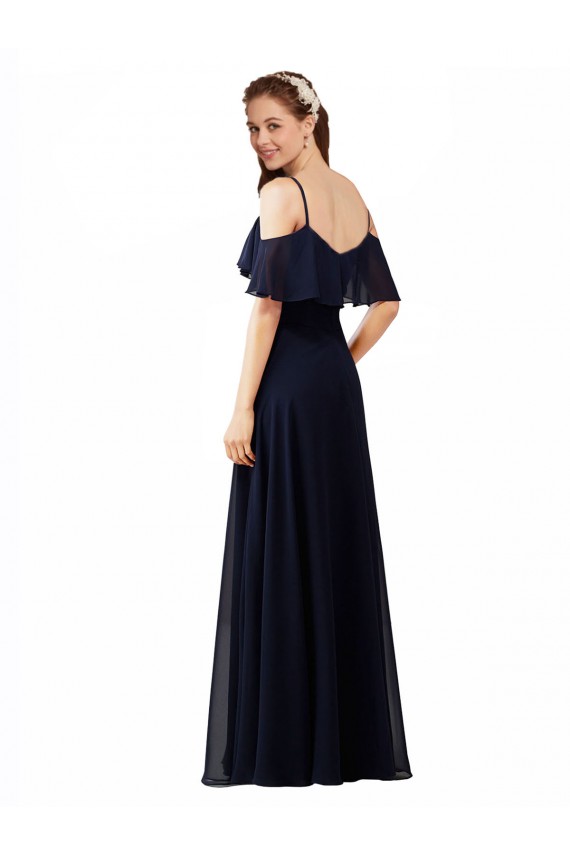 Soft Chiffon A-Line Long Sleeveless Dark Navy Bridesmaid Dress Cairns