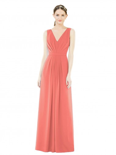 Soft Chiffon A-Line Long Sleeveless Coral V-Back Bridesmaid Dress Cairns