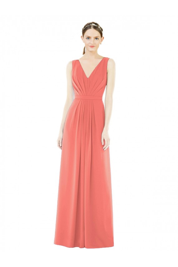 Soft Chiffon A-Line Long Sleeveless Coral V-Back Bridesmaid Dress Cairns