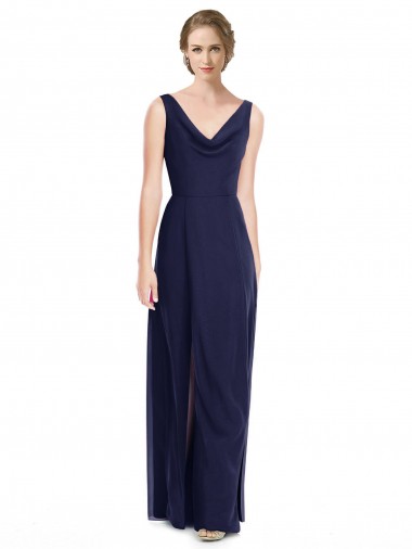 Soft Chiffon A-Line Long Sleeveless V-Back Side Front Slit Bridesmaid Dresses Cairns
