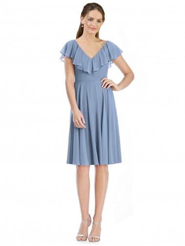 Soft Chiffon A-Line Cocktail Length Cap Sleeves V-Back Bridesmaid Dress Cairns