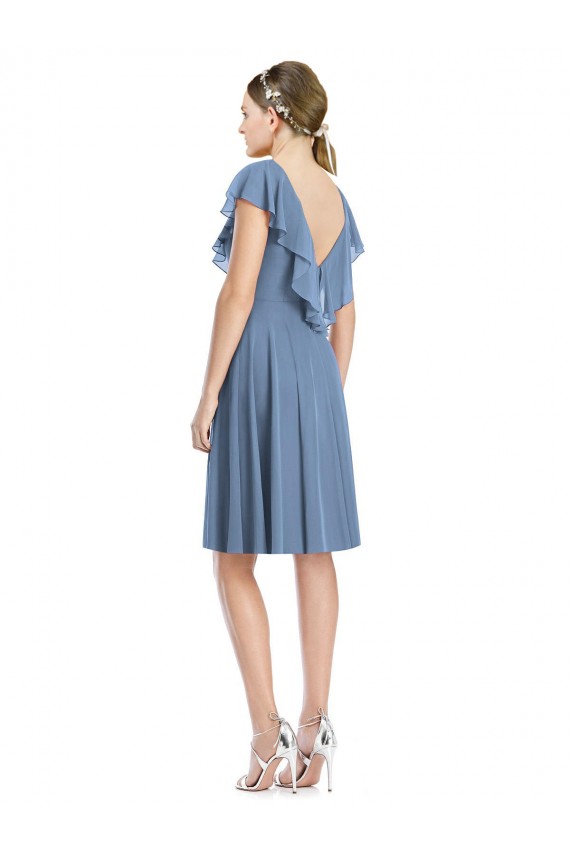 Soft Chiffon A-Line Cocktail Length Cap Sleeves V-Back Bridesmaid Dress Cairns