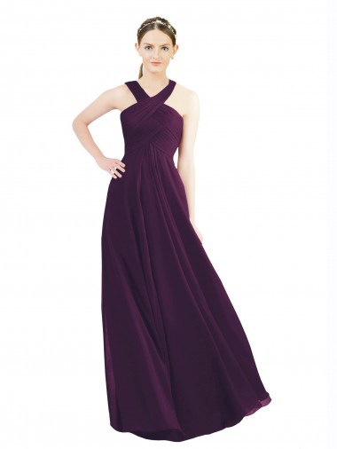 Soft Chiffon A-Line Long Sleeveless Grape Bridesmaid Gowns Cairns