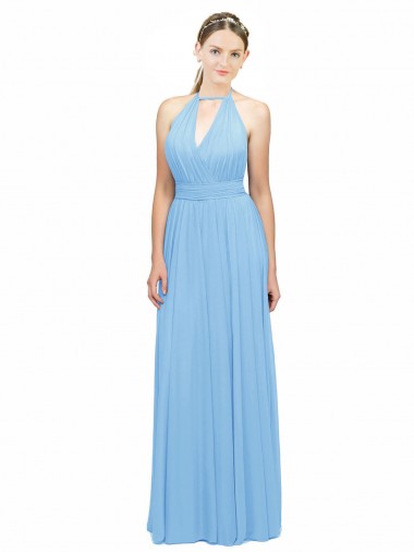 Soft Chiffon A-Line Long Sleeveless Periwinkle Open Back Bridesmaid Dress Cairns