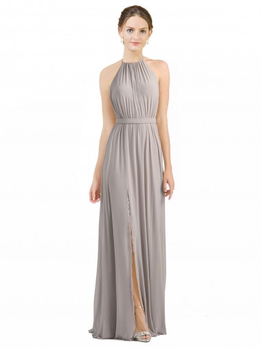 Soft Chiffon A-Line Long Sleeveless Open Back Oyster Silver Bridesmaid Dresses Cairns