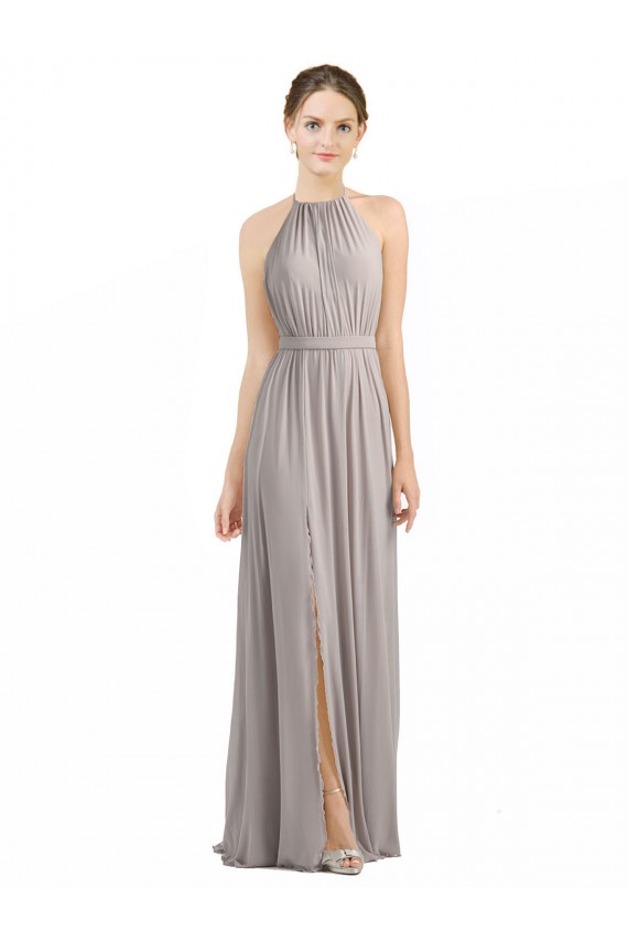 Soft Chiffon A-Line Long Sleeveless Open Back Oyster Silver Bridesmaid Dresses Cairns