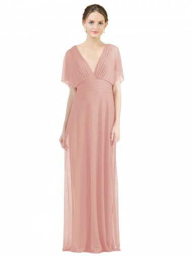 Soft Chiffon A-Line Short Sleeves Long V-Back Bridesmaid Dress / Formal Dress Cairns