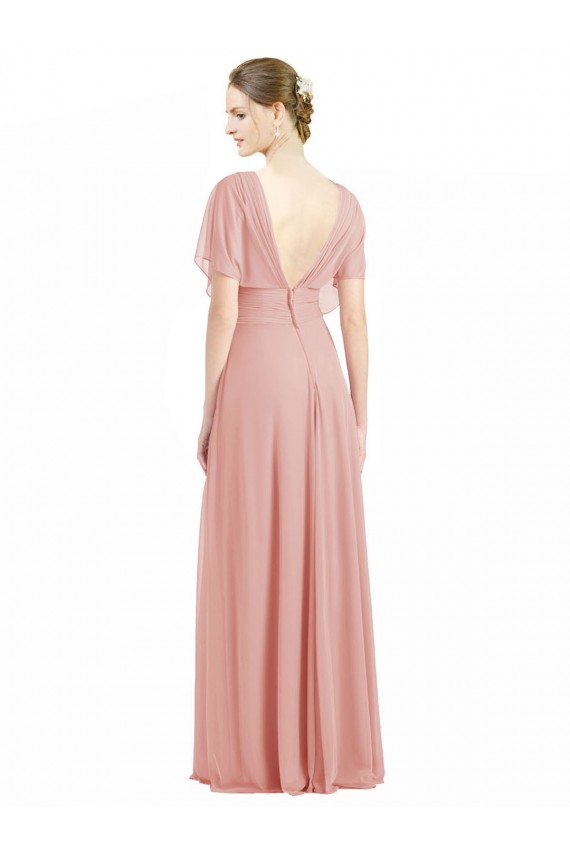 Soft Chiffon A-Line Short Sleeves Long V-Back Bridesmaid Dress / Formal Dress Cairns