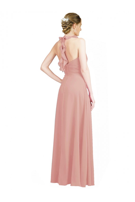 Chiffon A-Line Long Sleeveless Open Back Bliss Pink Bridesmaid Dresses Cairns