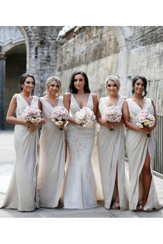 Soft Chiffon A-Line Long Sleeveless Low Back Bridesmaid Dress Cairns