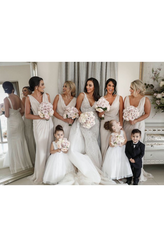 Soft Chiffon A-Line Long Sleeveless Low Back Bridesmaid Dress Cairns
