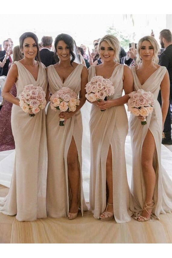Soft Chiffon A-Line Long Sleeveless Low Back Bridesmaid Dress Cairns