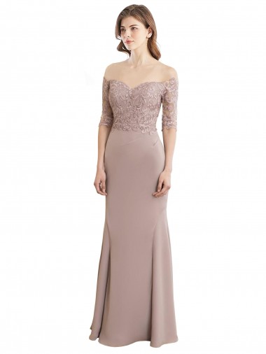 Soft Chiffon & Lace Mermaid Long Half Sleeves Keyhole Back Bridesmaid Dress Cairns