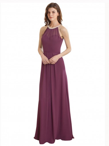 Chiffon A-Line Long Sleeveless Keyhole Back Bridesmaid Dress / Evening Gowns Cairns