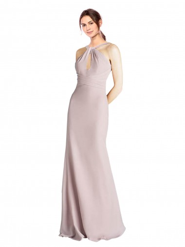 Soft Chiffon Sheath Long Sleeveless Open Back Bridesmaid Dress Cairns