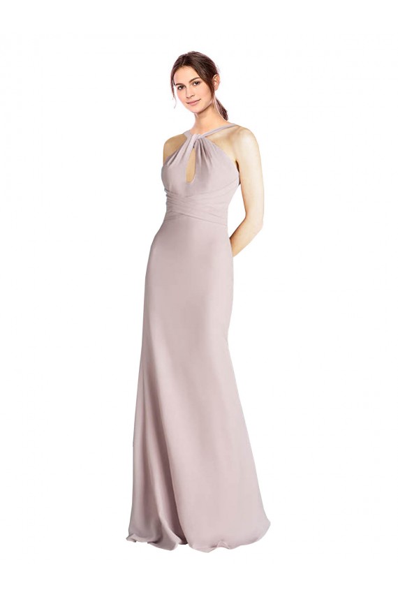 Soft Chiffon Sheath Long Sleeveless Open Back Bridesmaid Dress Cairns
