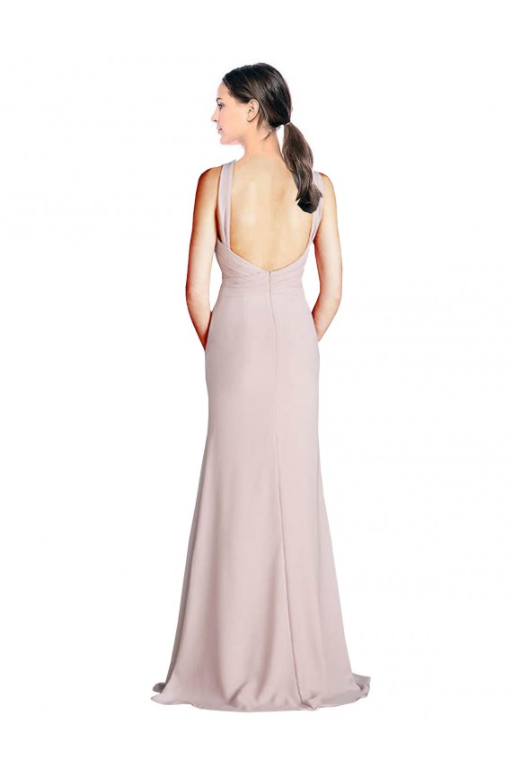 Soft Chiffon Sheath Long Sleeveless Open Back Bridesmaid Dress Cairns