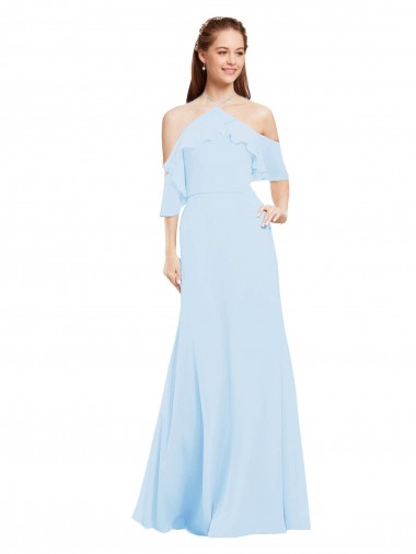 Soft Chiffon A-Line Long Cold Shoulder Light Sky Blue Bridesmaid Dresses Cairns