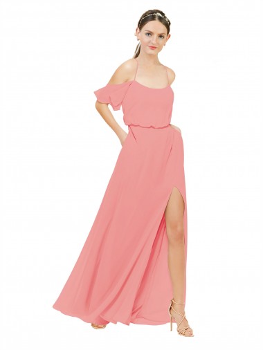 Soft Chiffon A-Line Long Sleeveless Watermelon Bridesmaid Dress Cairns