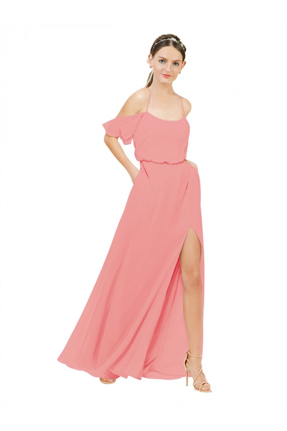 Soft Chiffon A-Line Long Sleeveless Watermelon Bridesmaid Dress Cairns