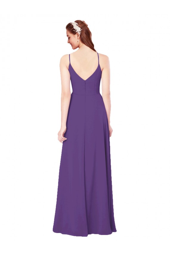 Soft Chiffon Sheath Long Sleeveless Plum Purple Bridesmaid Dress Cairns