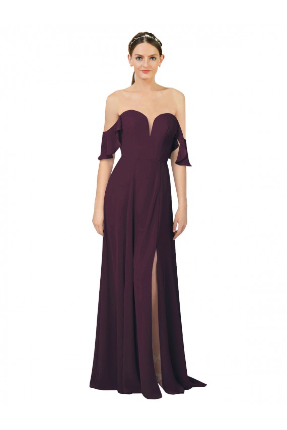 Soft Chiffon Sheath Long Cold Shoulder Formal Dress / Bridesmaid Dress Cairns