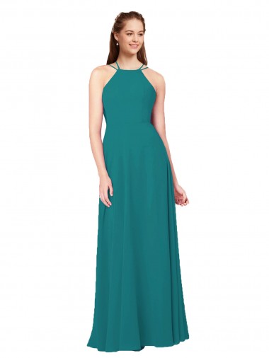 Soft Chiffon Sheath Long Sleeveless Criss Cross Back Bridesmaid Dress Cairns