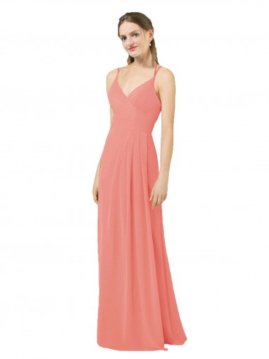 Soft Chiffon Sheath Long Sleeveless V-Neck Keyhole Back Bridesmaid Dresses Cairns