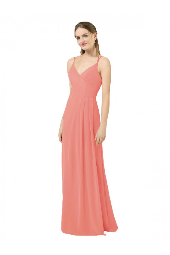 Soft Chiffon Sheath Long Sleeveless V-Neck Keyhole Back Bridesmaid Dresses Cairns