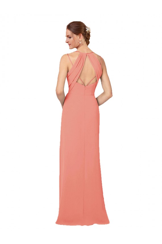 Soft Chiffon Sheath Long Sleeveless V-Neck Keyhole Back Bridesmaid Dresses Cairns