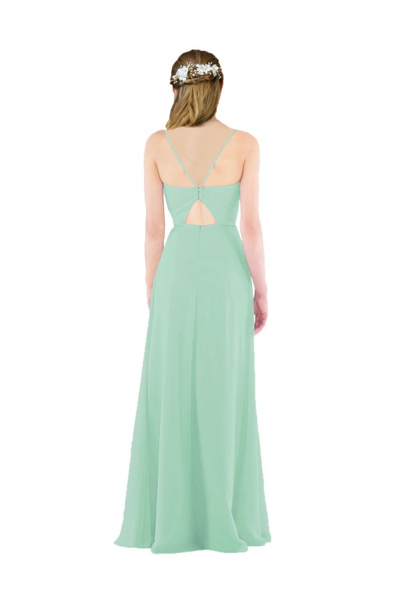 Soft Chiffon Sheath Long Sleeveless Mint Green Keyhole Back Bridesmaid Dress Cairns