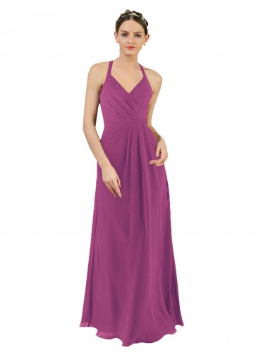 Soft Chiffon Sheath Long Sleeveless Keyhole Back Bridesmaid Dress Cairns