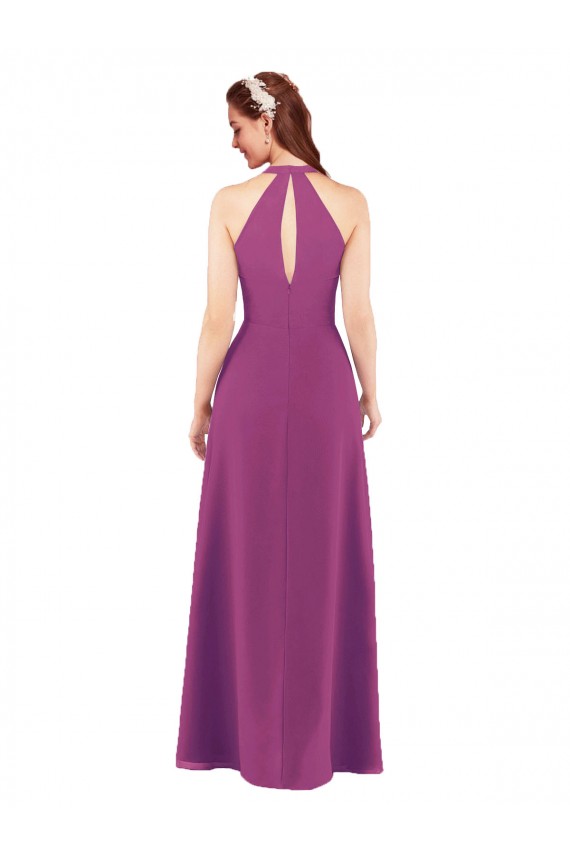 Soft Chiffon Sheath Long Sleeveless Keyhole Back Bridesmaid Dress Cairns