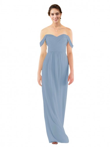Soft Chiffon Sheath Long Sleeveless Dusty Blue Bridesmaid Dress Cairns