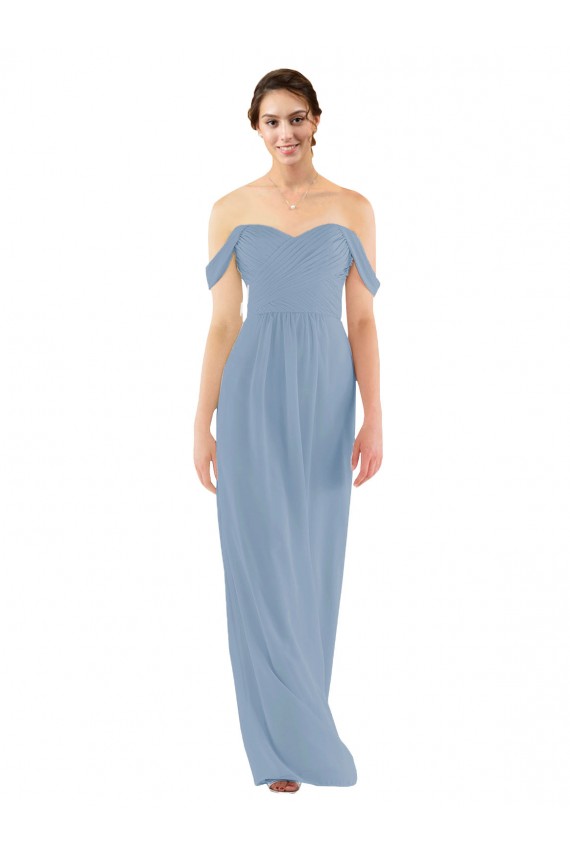 Soft Chiffon Sheath Long Sleeveless Dusty Blue Bridesmaid Dress Cairns