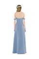 Soft Chiffon Sheath Long Sleeveless Dusty Blue Bridesmaid Dress Cairns