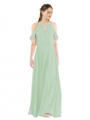 Soft Chiffon Sheath Long Sleeveless Sage Bridesmaid Dress Cairns