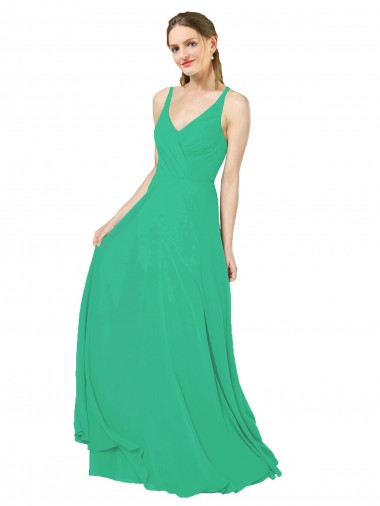 Soft Chiffon Sheath Long Sleeveless Criss Cross Back Emerald Green Bridesmaid Dresses Cairns
