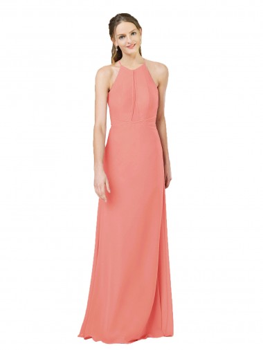 Soft Chiffon Sheath Long Sleeveless Desert Rose Keyhole Back Bridesmaid Dress Cairns