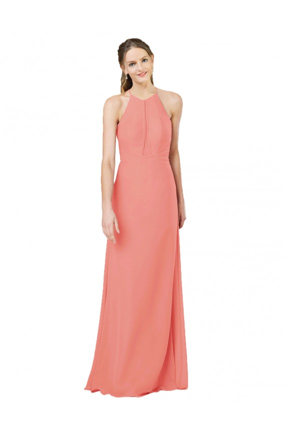 Soft Chiffon Sheath Long Sleeveless Desert Rose Keyhole Back Bridesmaid Dress Cairns