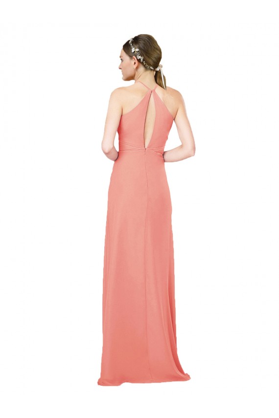 Soft Chiffon Sheath Long Sleeveless Desert Rose Keyhole Back Bridesmaid Dress Cairns