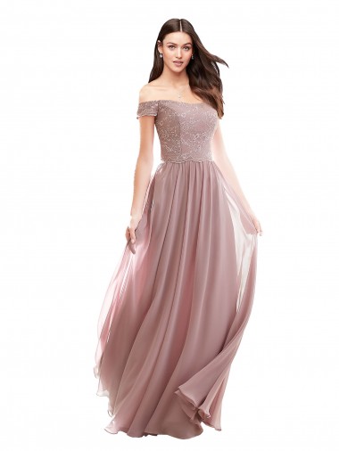 Soft Chiffon & Lace A-Line Long Cap Sleeves Pink Bridesmaid Dresses Cairns