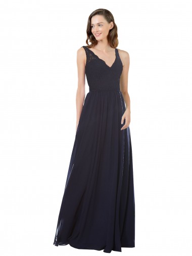 Soft Chiffon & Lace A-Line Sleeveless Dark Navy Bridesmaid Dresses Cairns